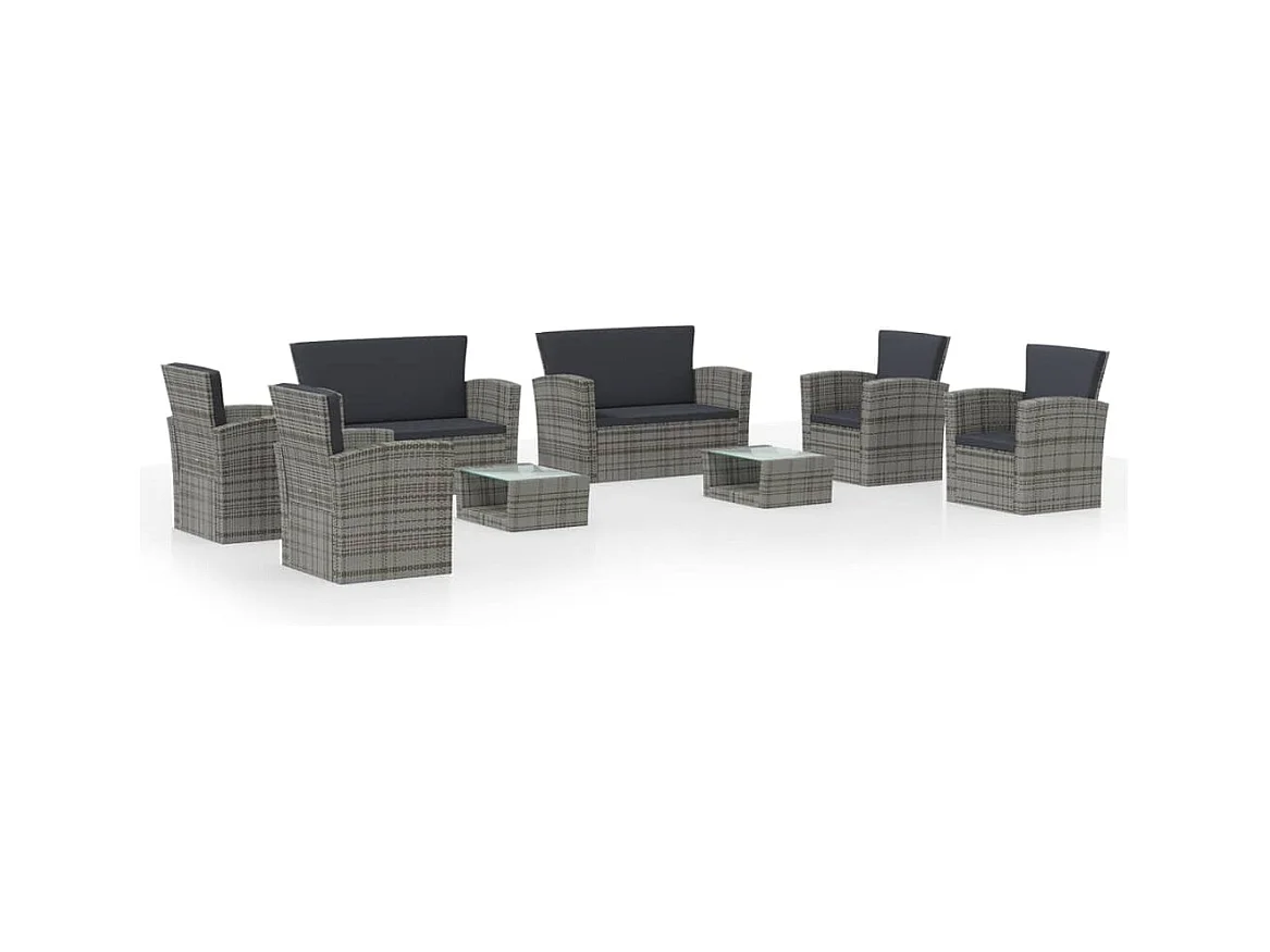 Salon de jardin 8 pcs avec coussins Résine tressée Gris 49
