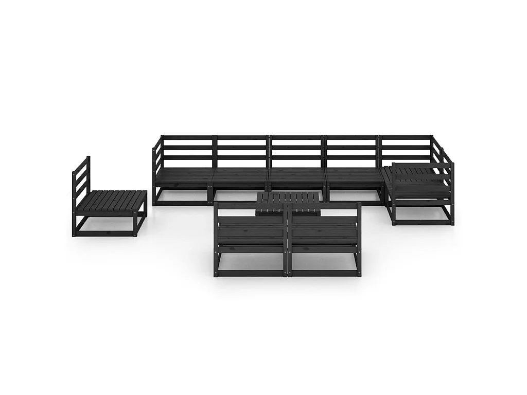 Salon de jardin 12 pcs Noir Bois de pin massif 2
