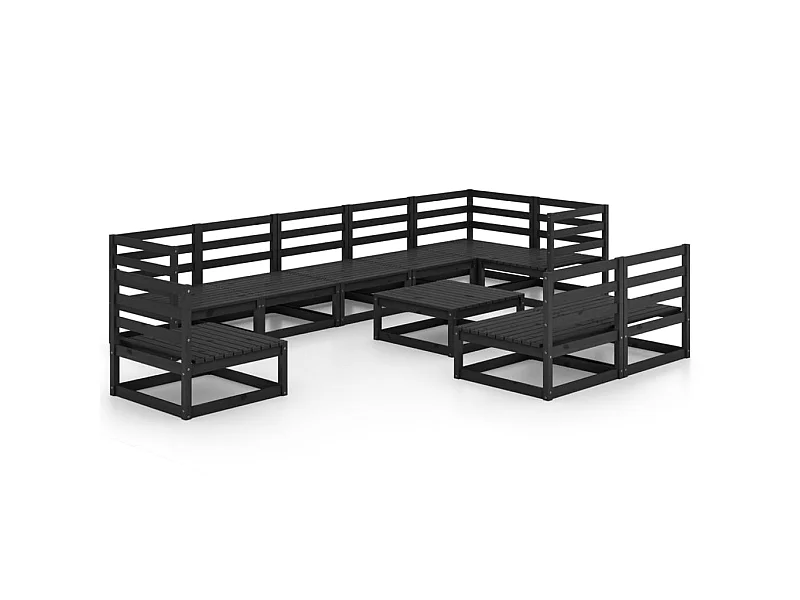 Salon de jardin 12 pcs Noir Bois de pin massif 2
