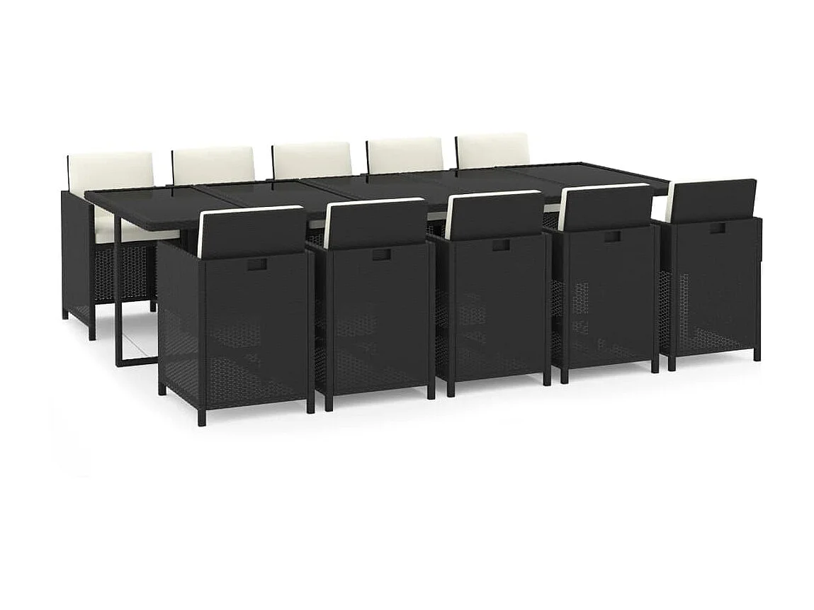 Ensemble à dîner de jardin coussins 11 pcs Résine tressée Noir