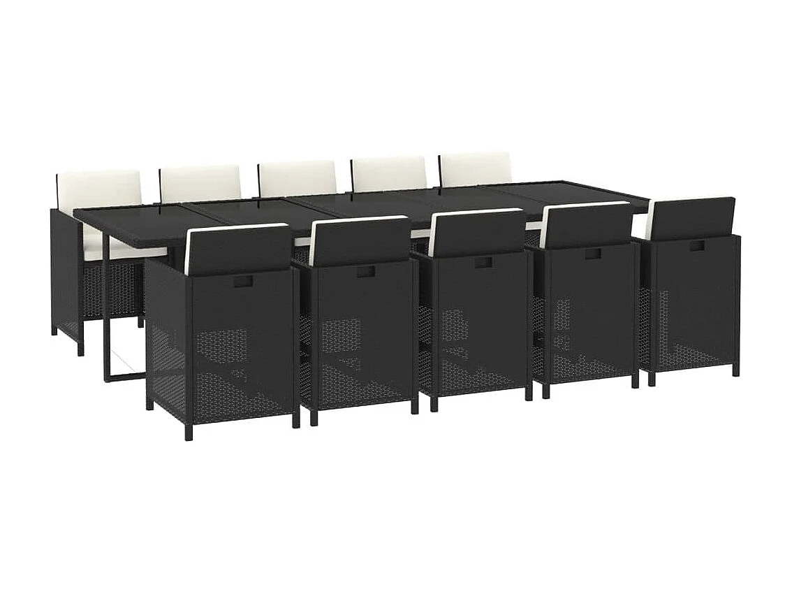 Ensemble à dîner de jardin coussins 11 pcs Résine tressée Noir