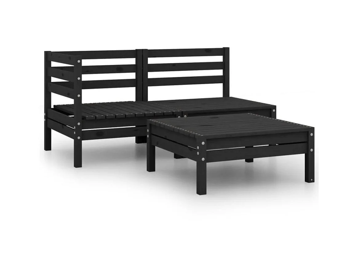 Salon de jardin 3 pcs Bois de pin massif Noir