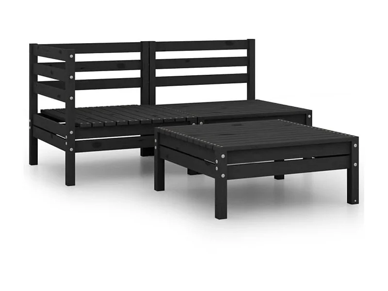 Salon de jardin 3 pcs Bois de pin massif Noir