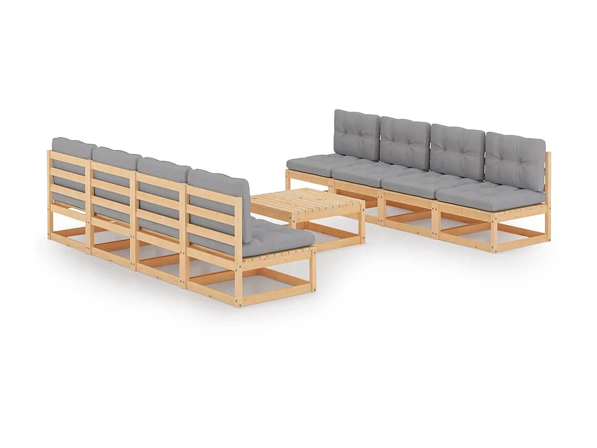 Salon de jardin 9 pcs avec coussins Bois de pin massif 69