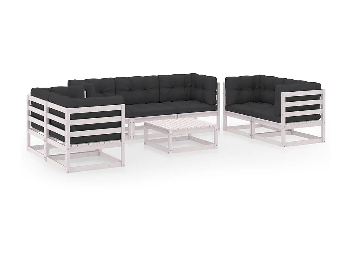Salon de jardin 8 pcs avec coussins Bois de pin massif 48