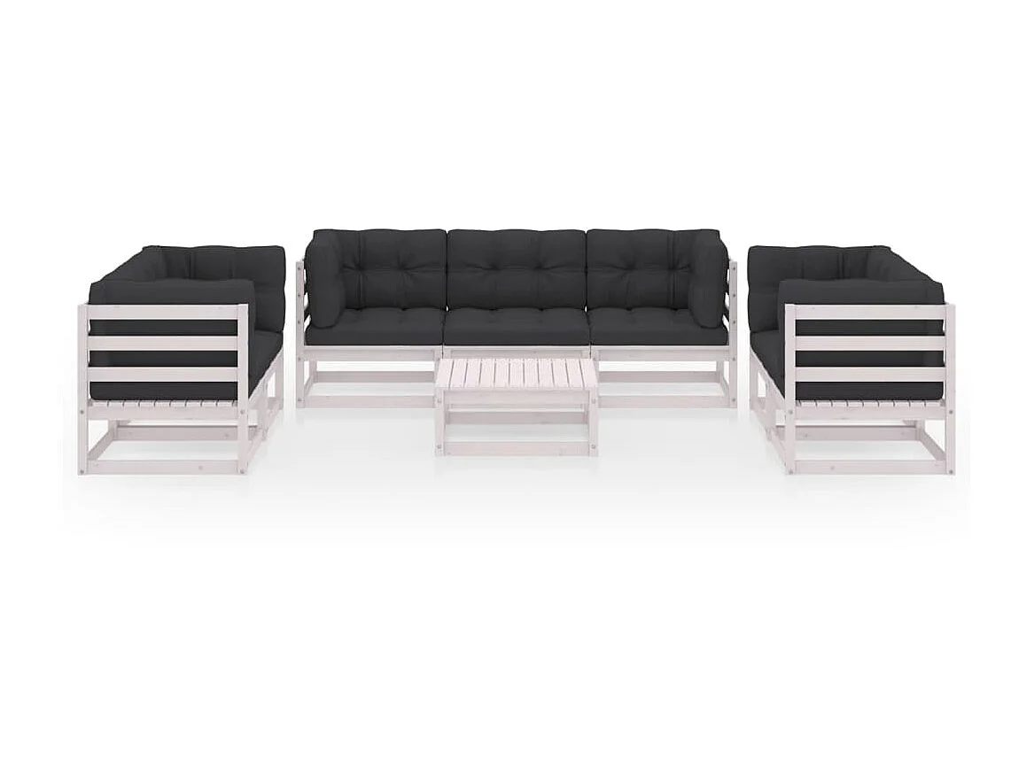 Salon de jardin 8 pcs avec coussins Bois de pin massif 48