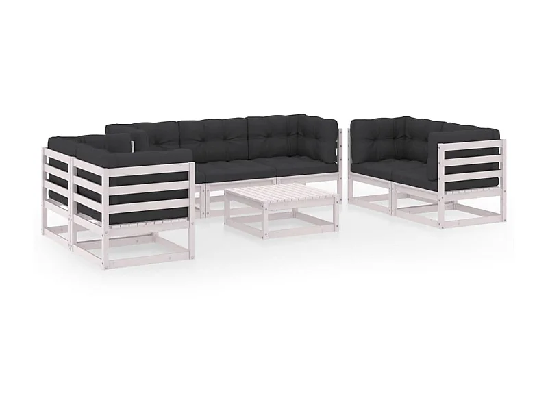 Salon de jardin 8 pcs avec coussins Bois de pin massif 48