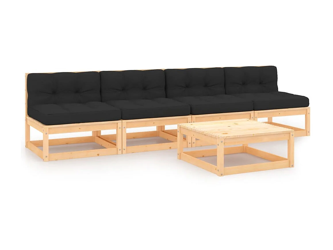 Salon de jardin 5 pcs avec coussins Bois de pin solide 2