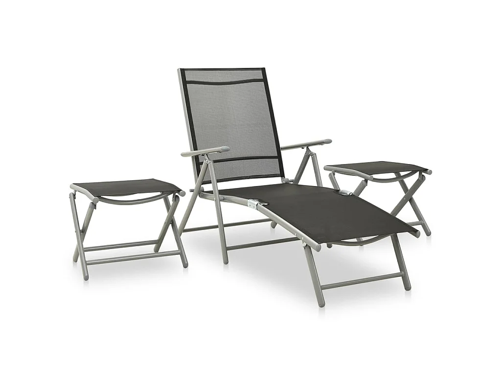 3-delige Loungeset textileen en aluminium zilverkleurig