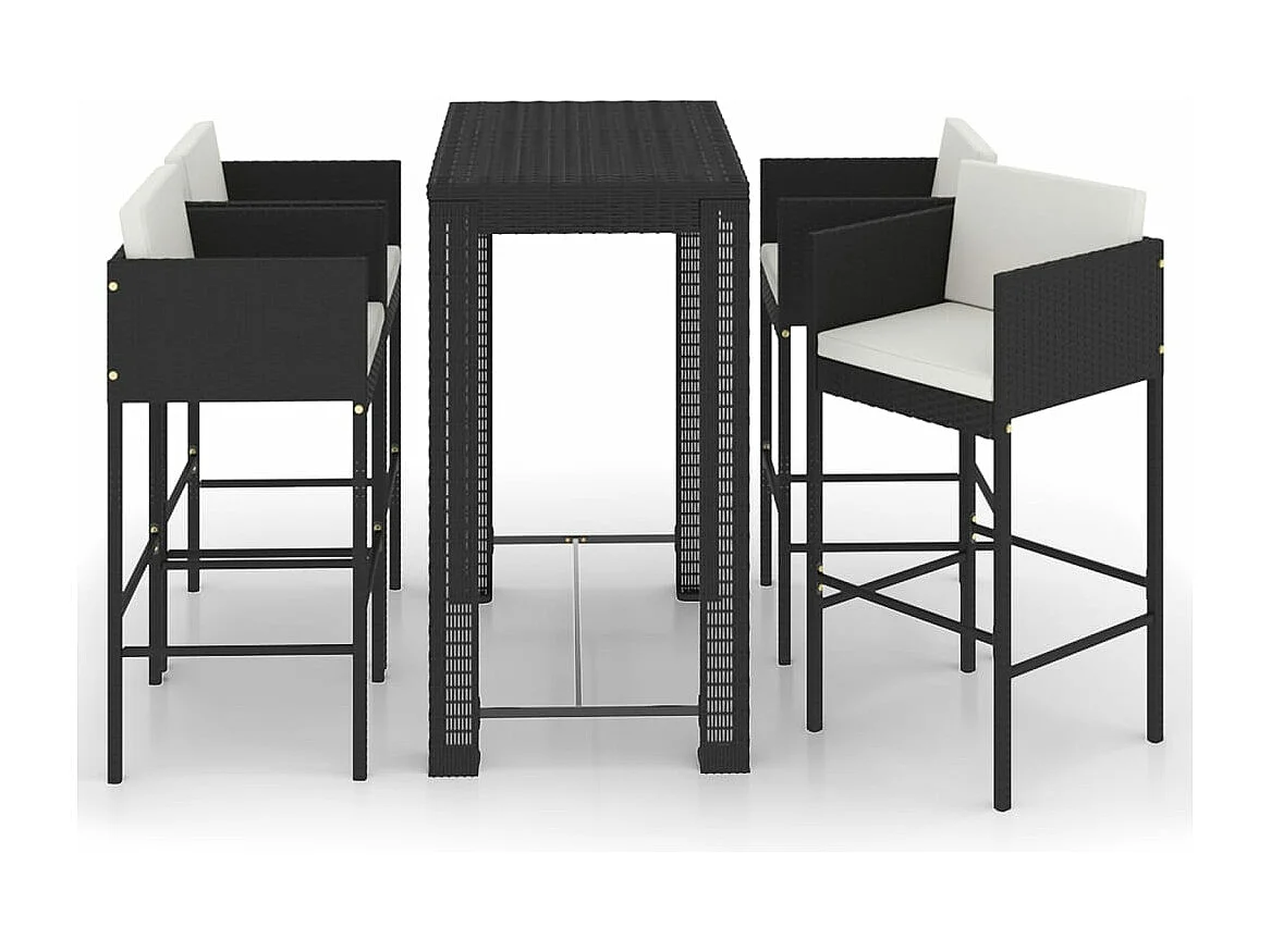 Ensemble de bar de jardin 5 pcs et coussins Résine tressée Noir 16