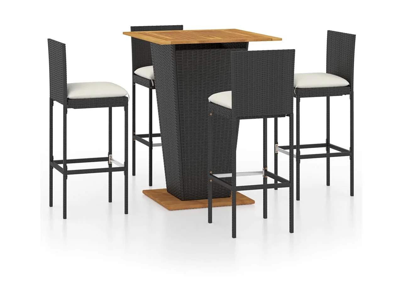 Ensemble de bar de jardin 5 pcs et coussins Résine tressée Noir 12