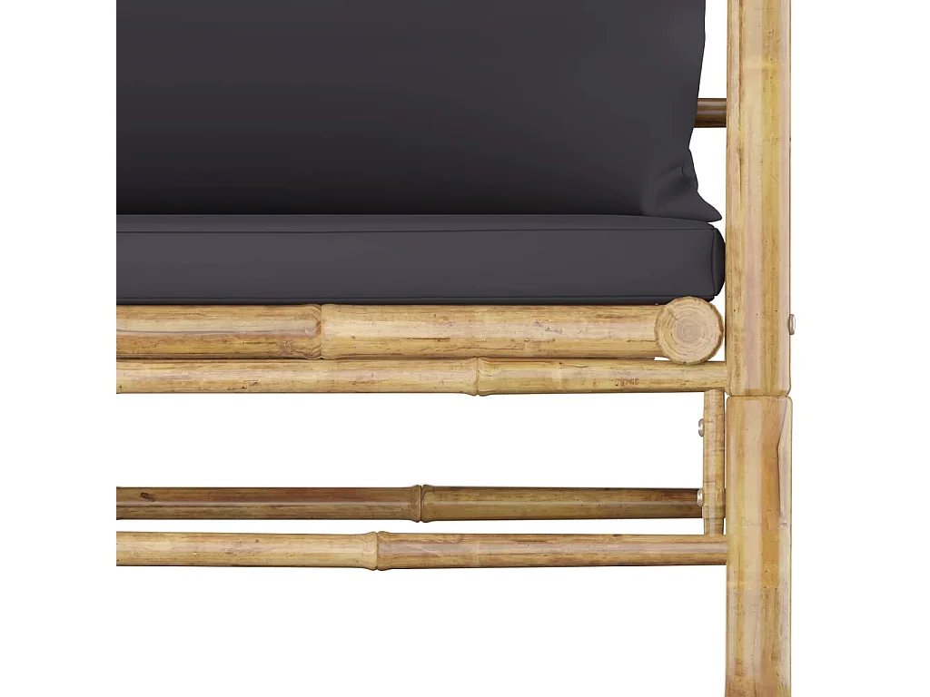 Salon de jardin 5 pcs avec coussins gris foncé Bambou 3