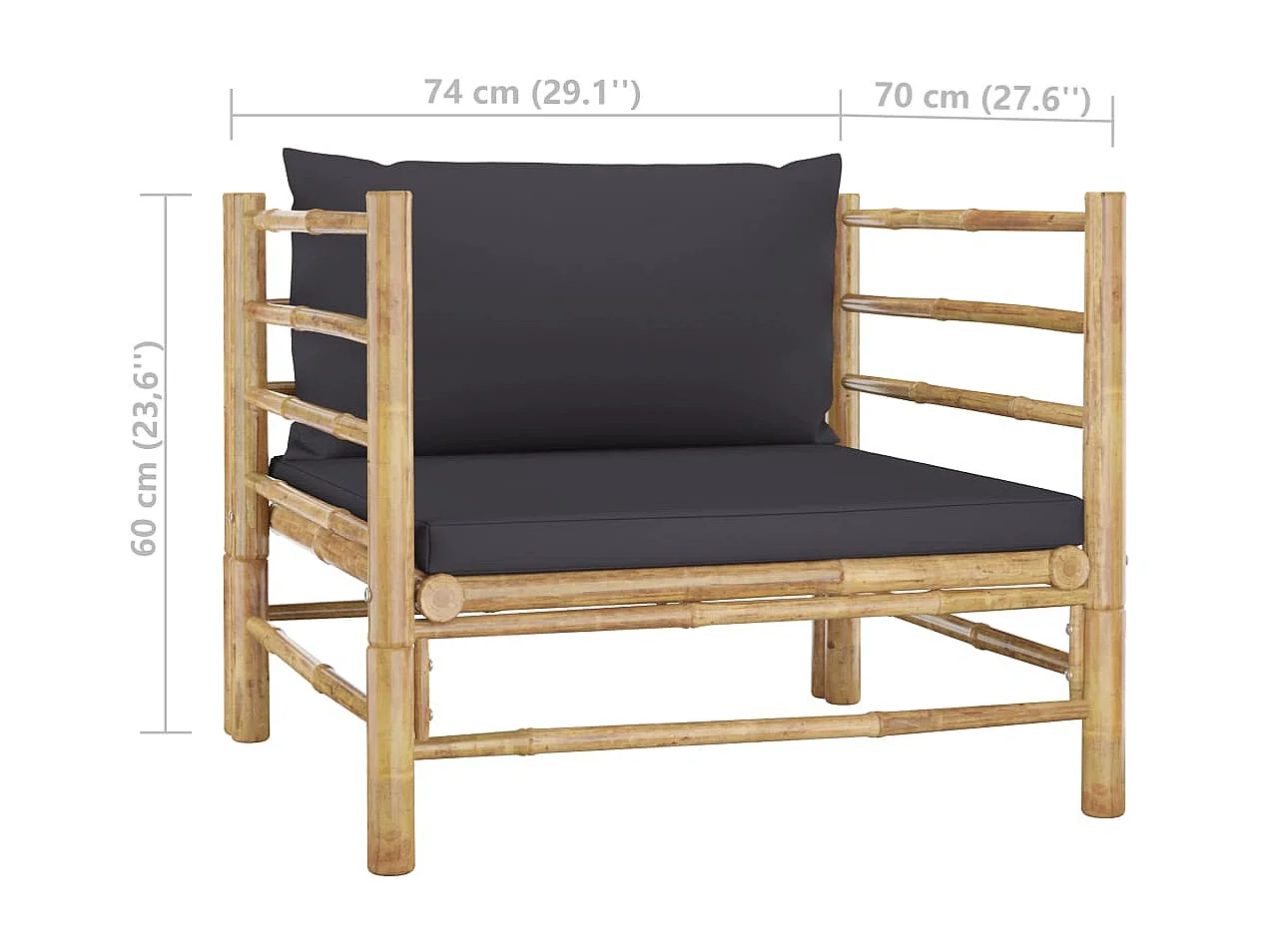 Salon de jardin 5 pcs avec coussins gris foncé Bambou 3