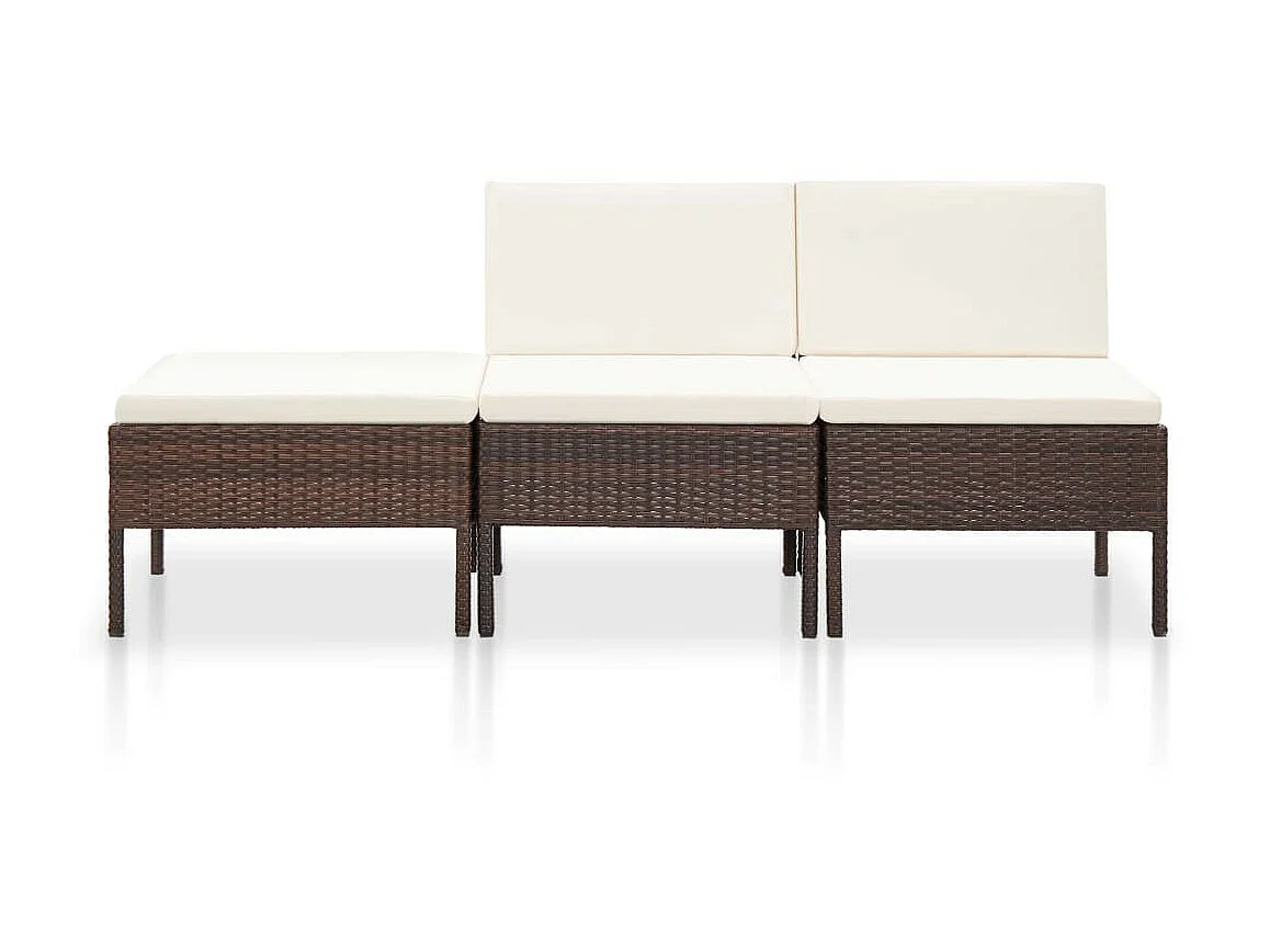 Salon de jardin 3 pcs avec coussins Résine tressée Marron 6