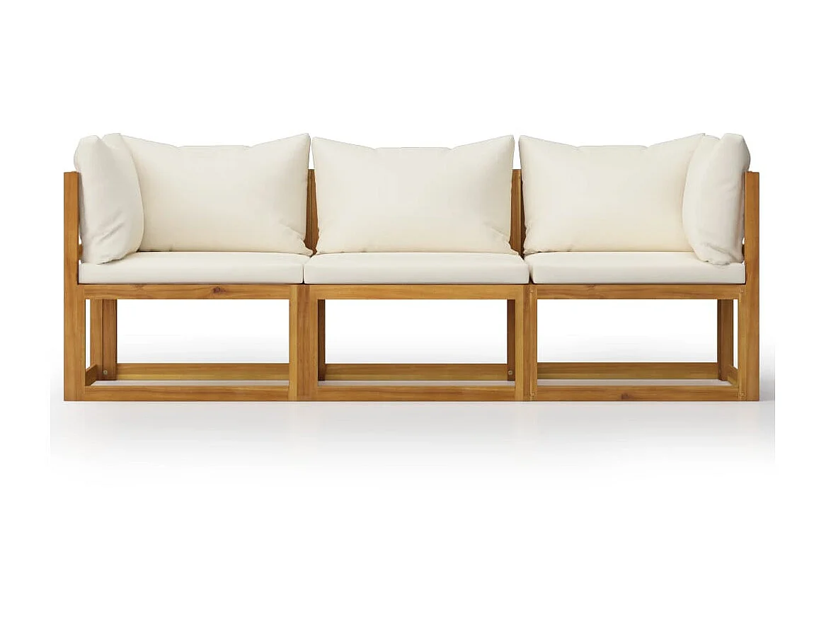 Canapé de jardin à 3 places avec coussin Crème Bois d'acacia