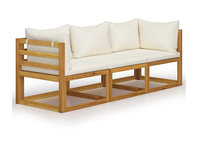 Canapé de jardin à 3 places avec coussin Crème Bois d'acacia