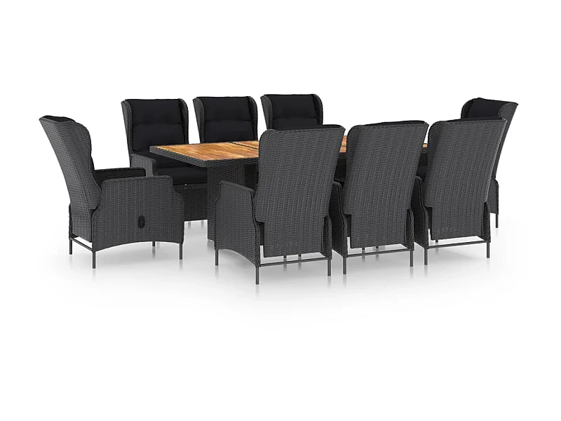 Mobilier à dîner 9 pcs avec coussins Résine tressée Gris foncé 4