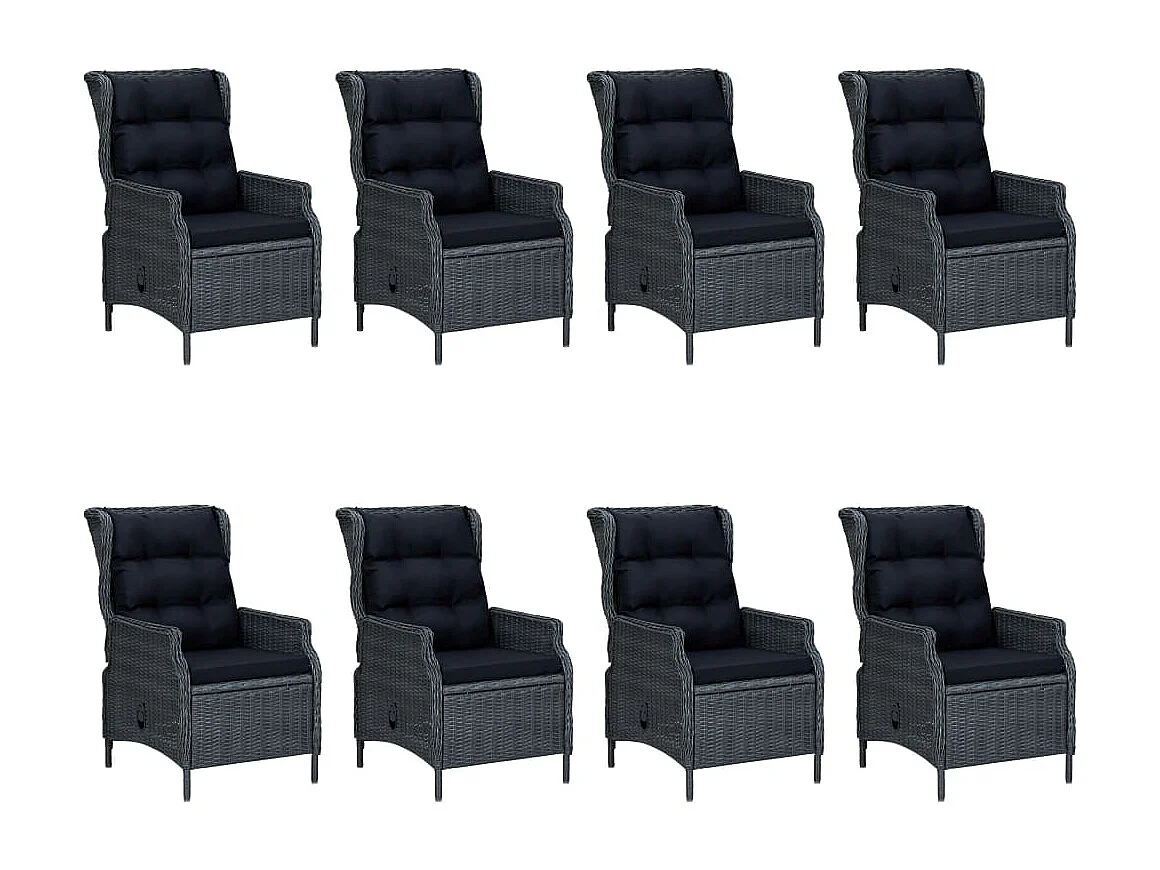 Mobilier à dîner 9 pcs avec coussins Résine tressée Gris foncé 4