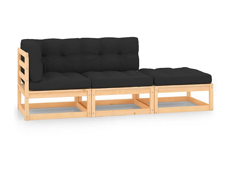 Salon de jardin 3 pcs avec coussins Bois de pin solide 4