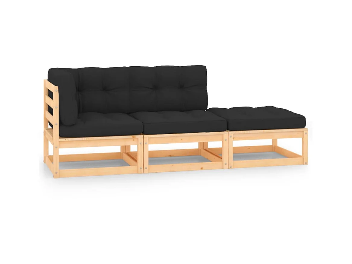 Salon de jardin 3 pcs avec coussins Bois de pin solide 4