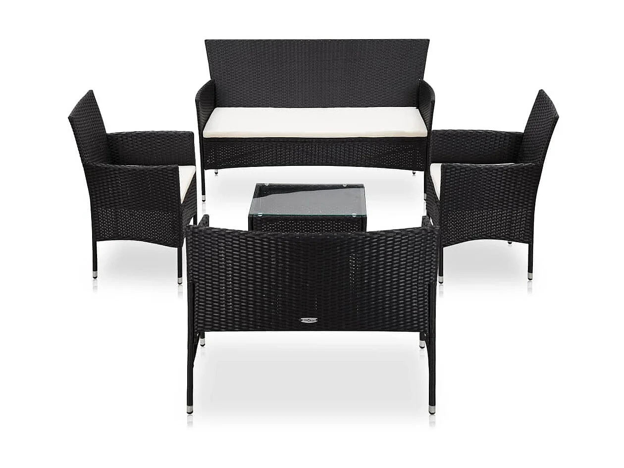 Salon de jardin 5 pcs avec coussins Résine tressée Noir 47