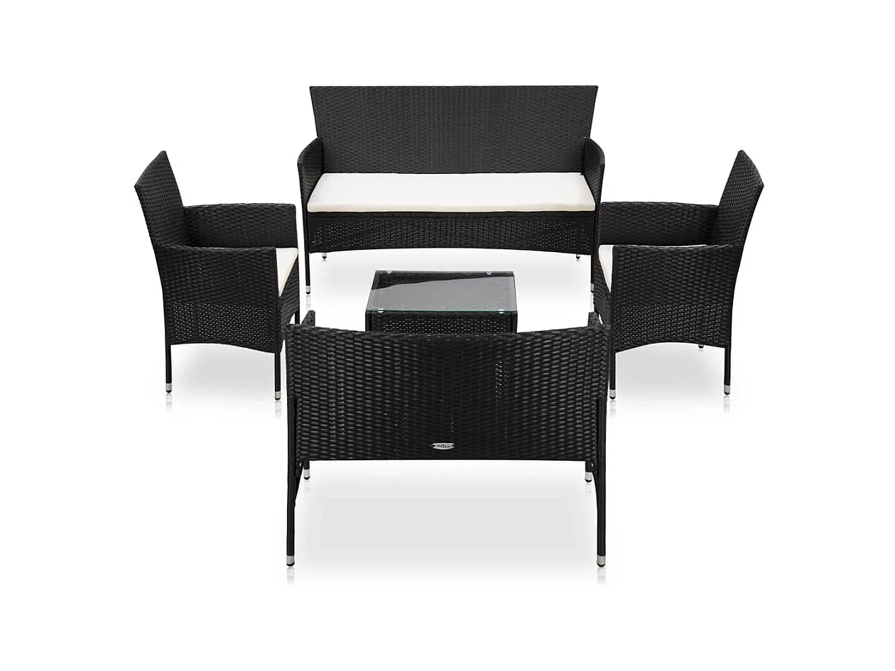 Salon de jardin 5 pcs avec coussins Résine tressée Noir 47