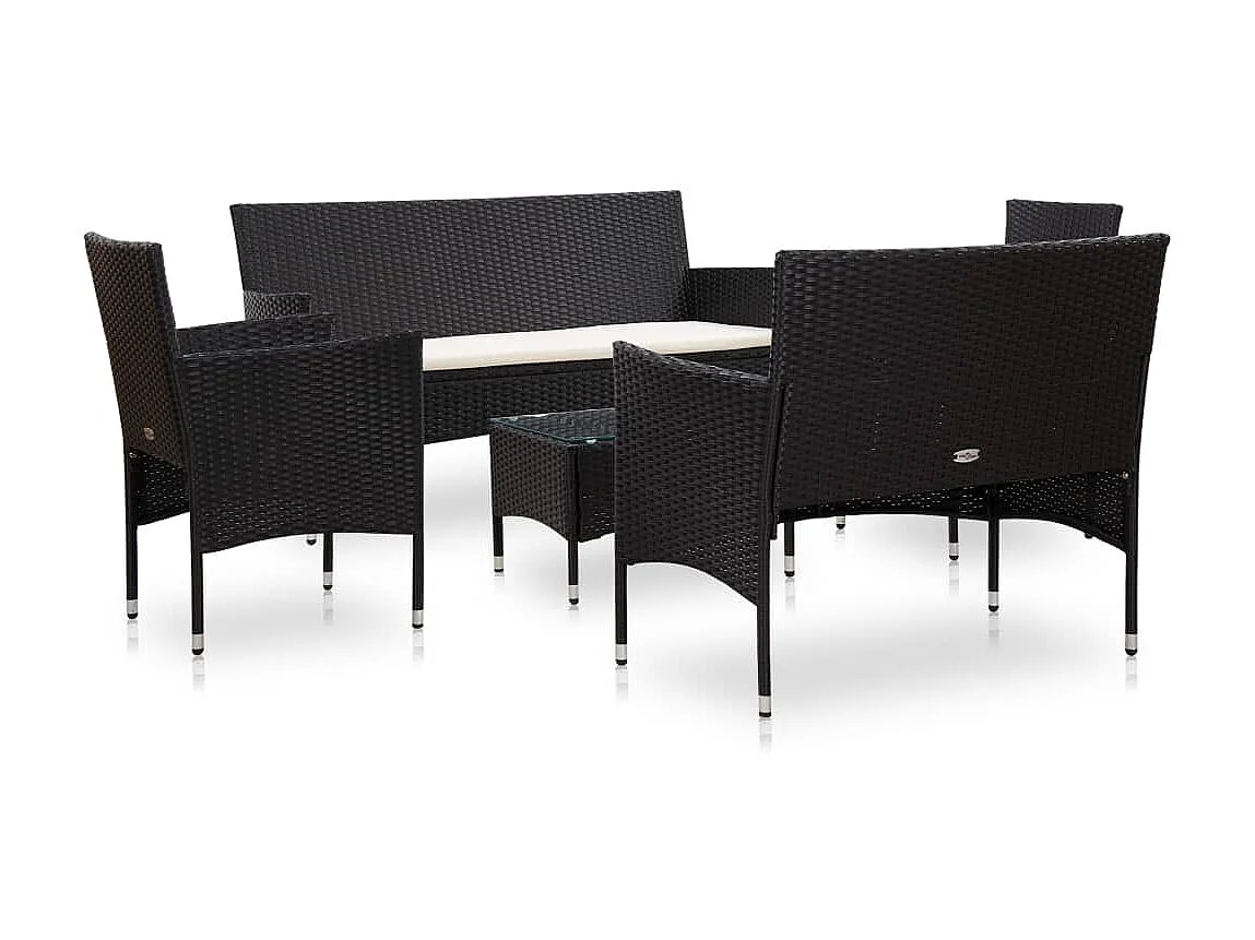 Salon de jardin 5 pcs avec coussins Résine tressée Noir 47