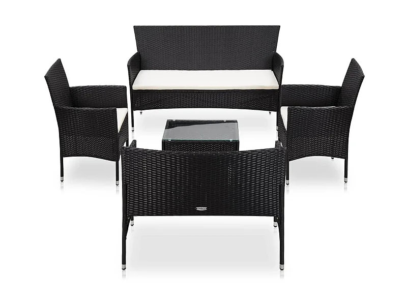 Salon de jardin 5 pcs avec coussins Résine tressée Noir 47