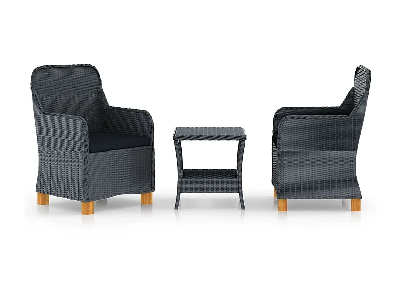 Salon de jardin 3 pcs avec coussins Résine tressée Gris foncé 3