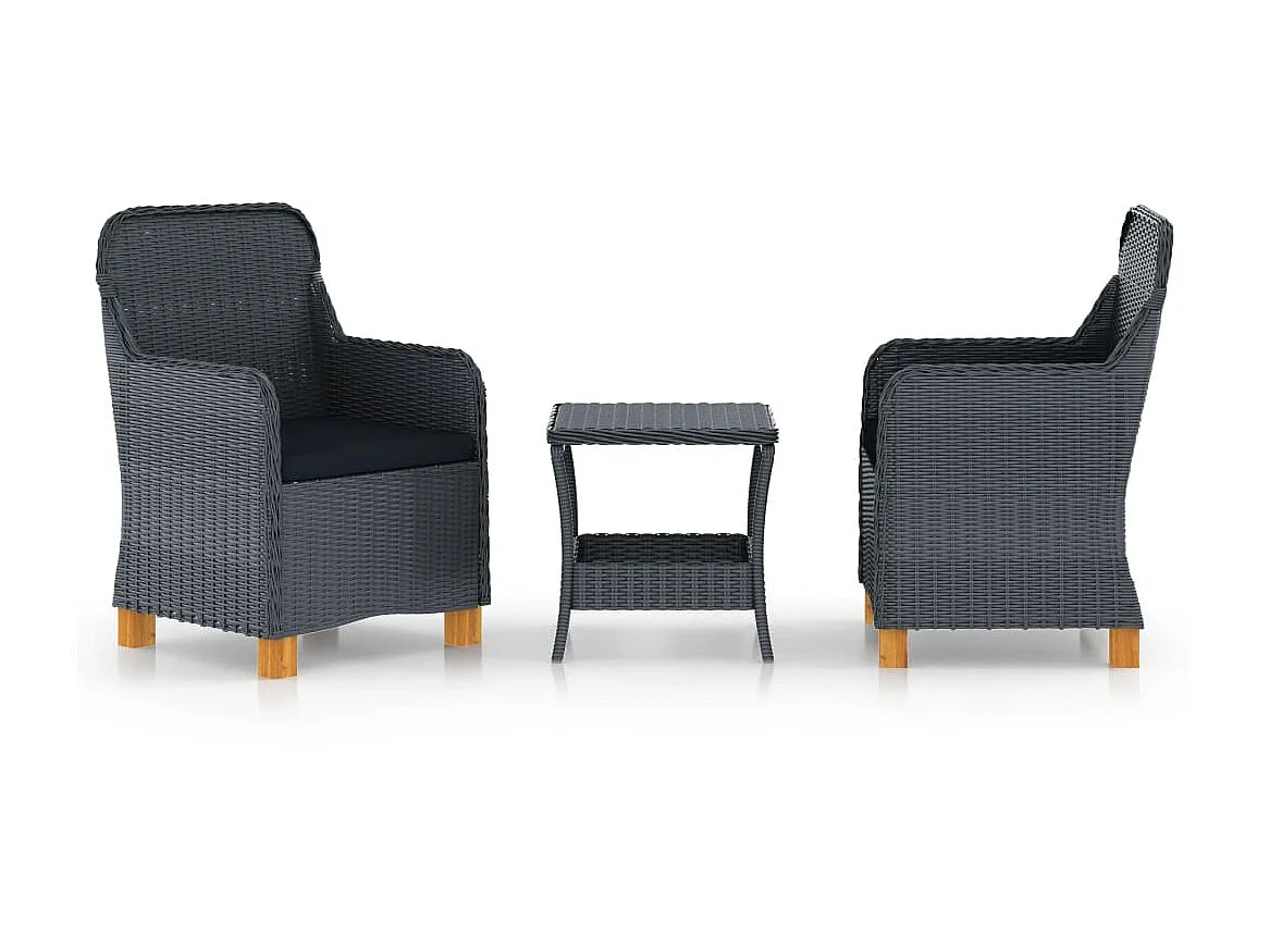 Salon de jardin 3 pcs avec coussins Résine tressée Gris foncé 3