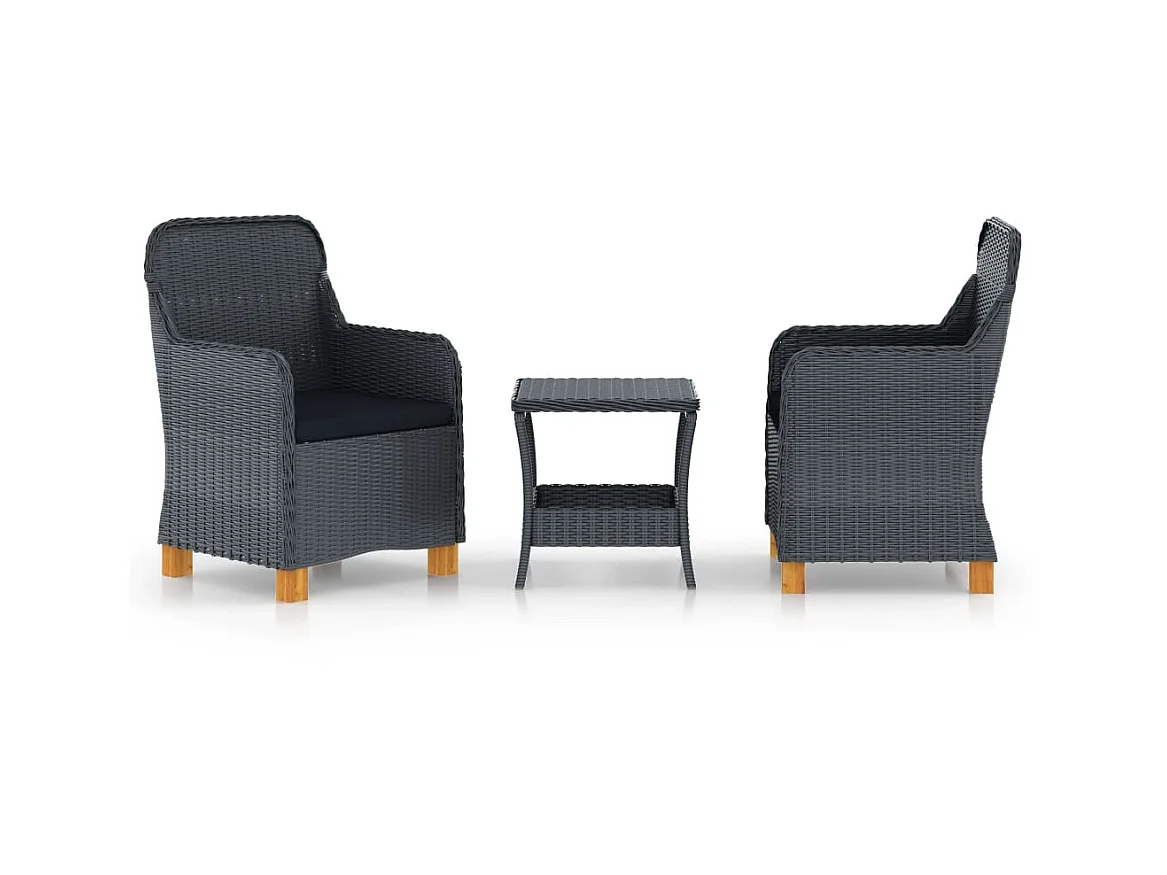 Salon de jardin 3 pcs avec coussins Résine tressée Gris foncé 3