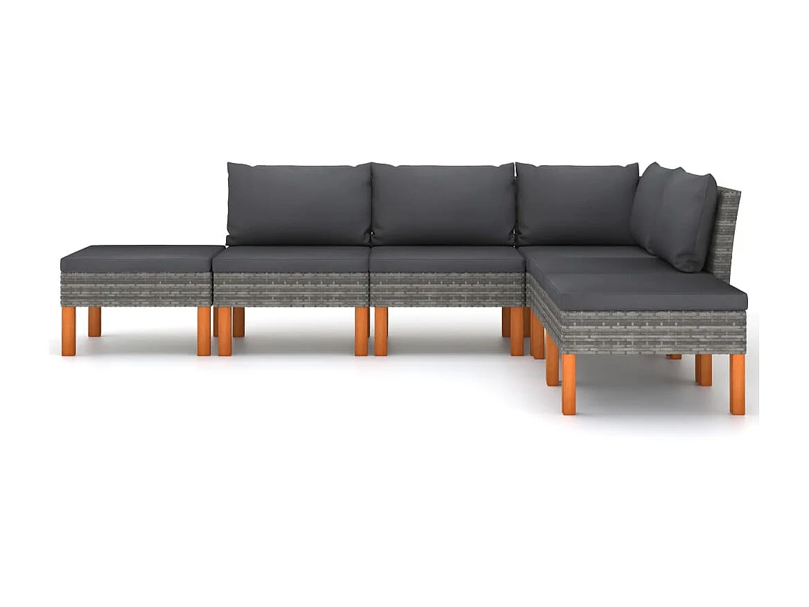 Salon de jardin 6 pcs avec coussins Résine tressée Gris 33