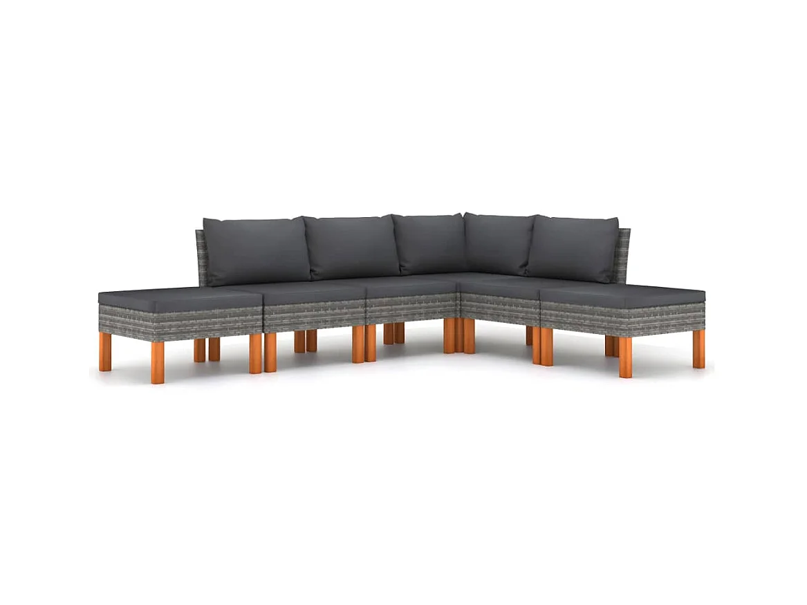 Salon de jardin 6 pcs avec coussins Résine tressée Gris 33