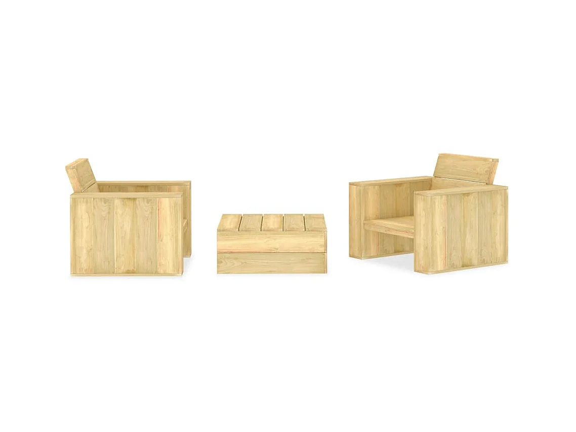 Salon de jardin 3 pcs Bois de pin imprégné 5