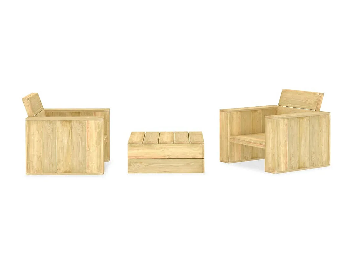 Salon de jardin 3 pcs Bois de pin imprégné 5