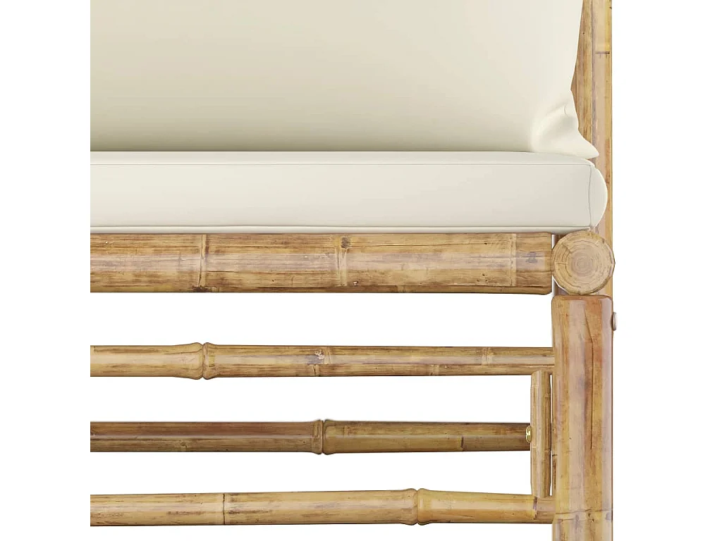 Salon de jardin 5 pcs avec coussins blanc crème Bambou 2