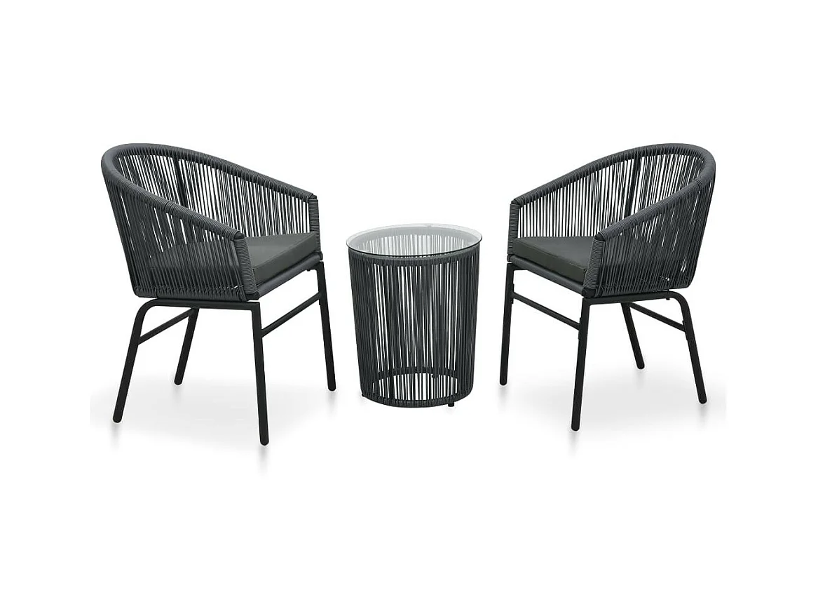 Ensemble de bistro 3 pcs avec coussins Rotin PVC Anthracite