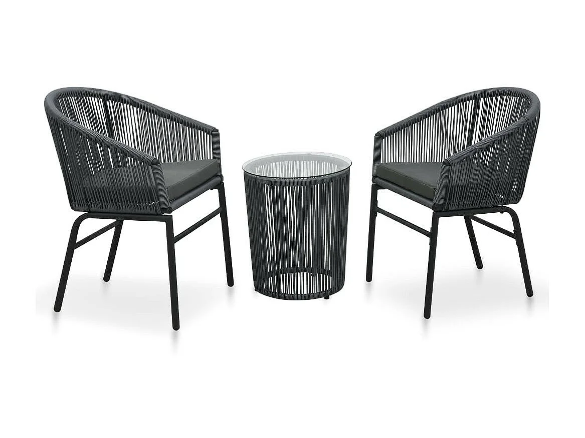 Ensemble de bistro 3 pcs avec coussins Rotin PVC Anthracite