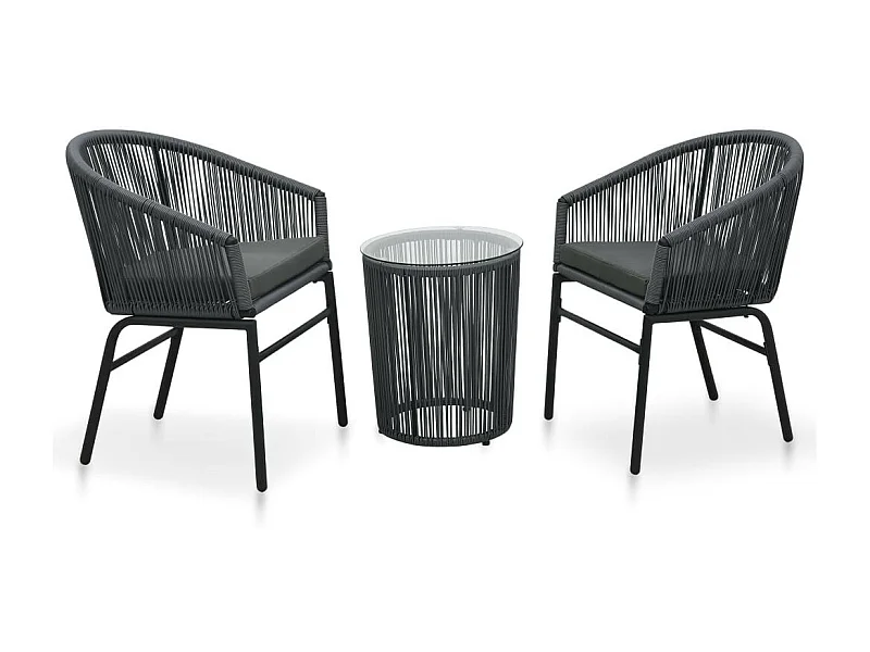 Ensemble de bistro 3 pcs avec coussins Rotin PVC Anthracite