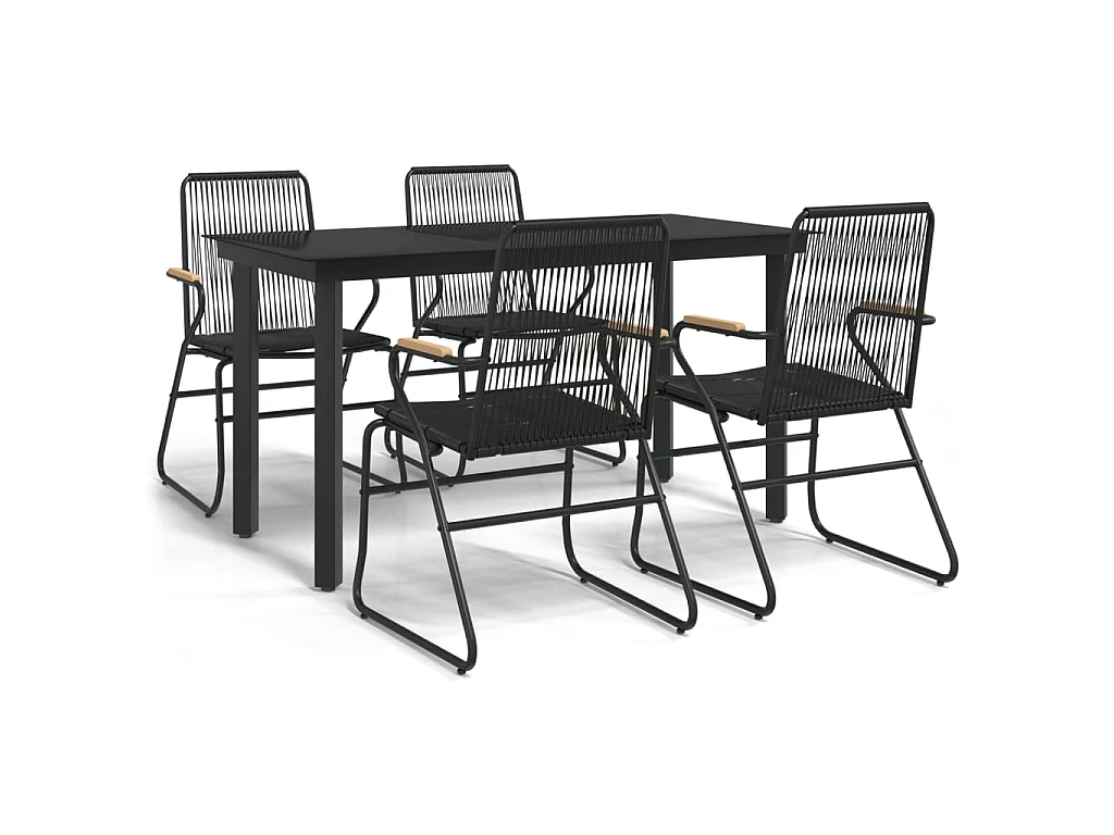 Mobilier à dîner de jardin 5 pcs Noir Rotin PVC