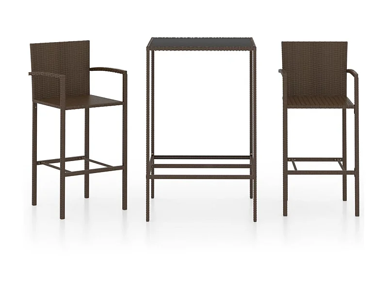 Ensemble de bar de jardin 3 pcs Résine tressée Marron 2