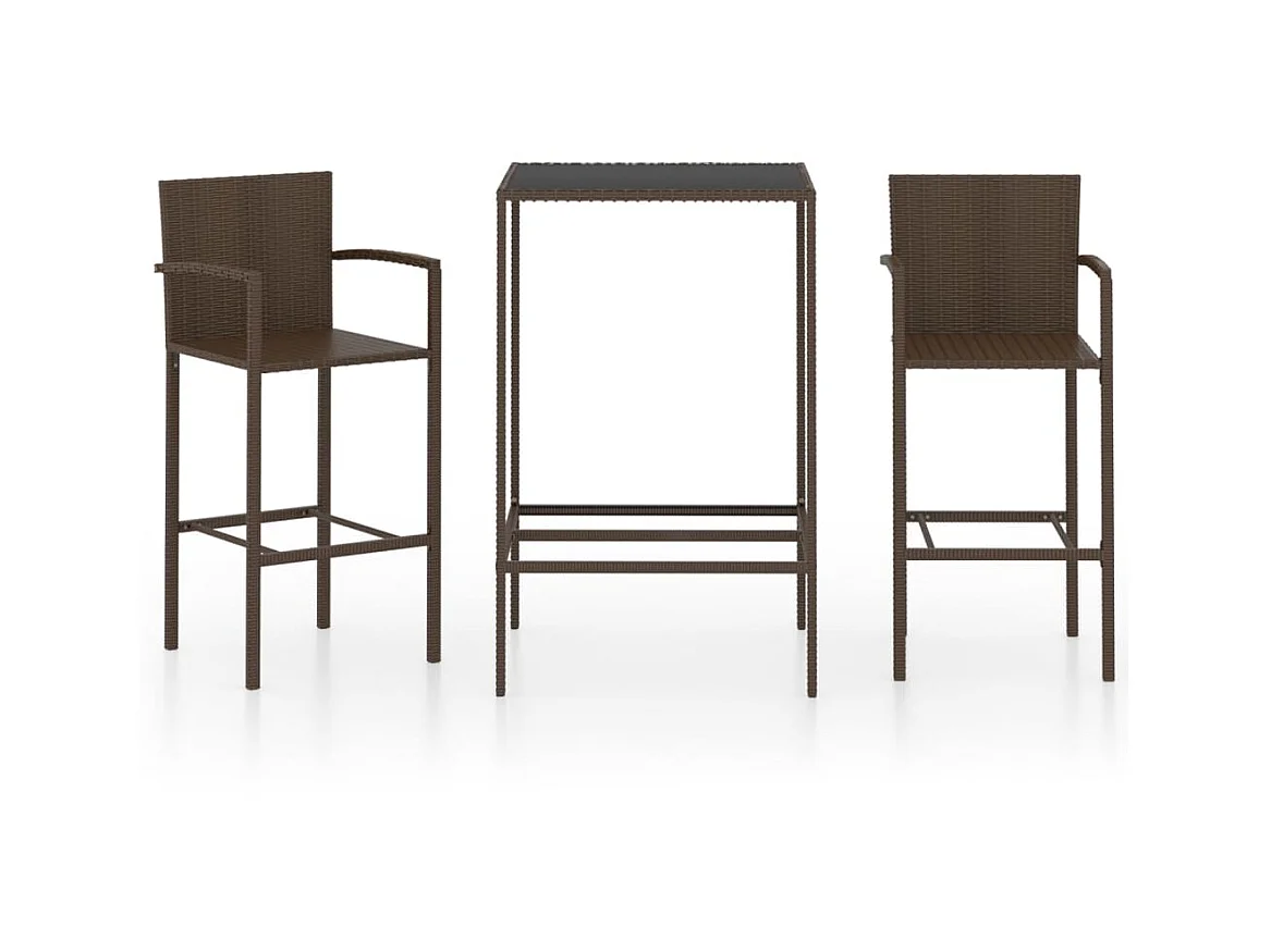 Ensemble de bar de jardin 3 pcs Résine tressée Marron 2