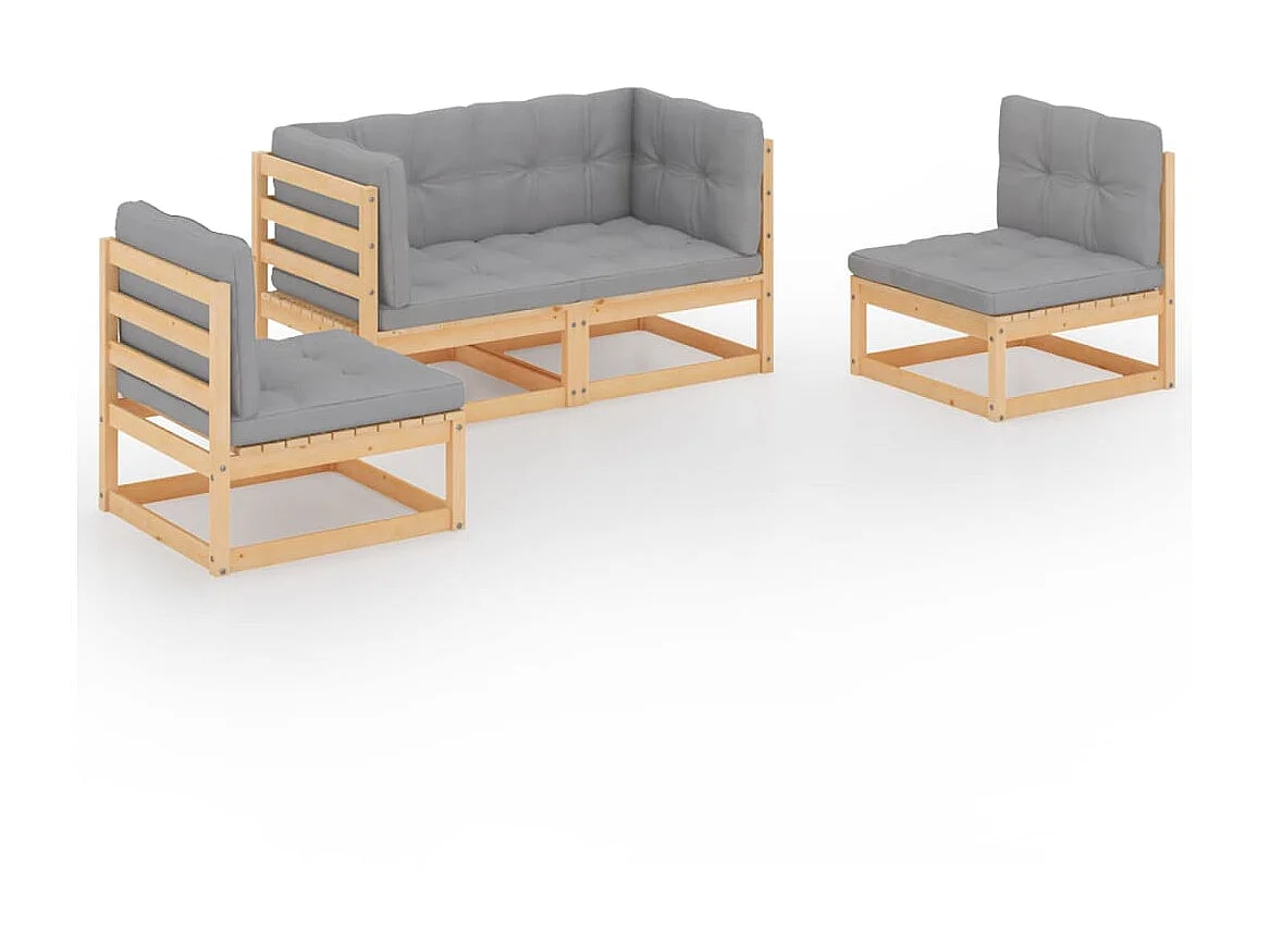 Salon de jardin 4 pcs avec coussins Bois de pin massif 9