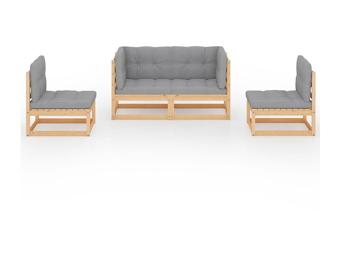 Salon de jardin 4 pcs avec coussins Bois de pin massif 9