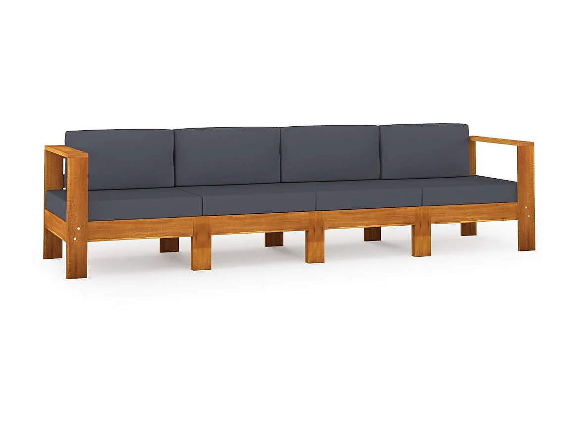 Canapé de jardin 4 places et coussins gris foncé Acacia massif