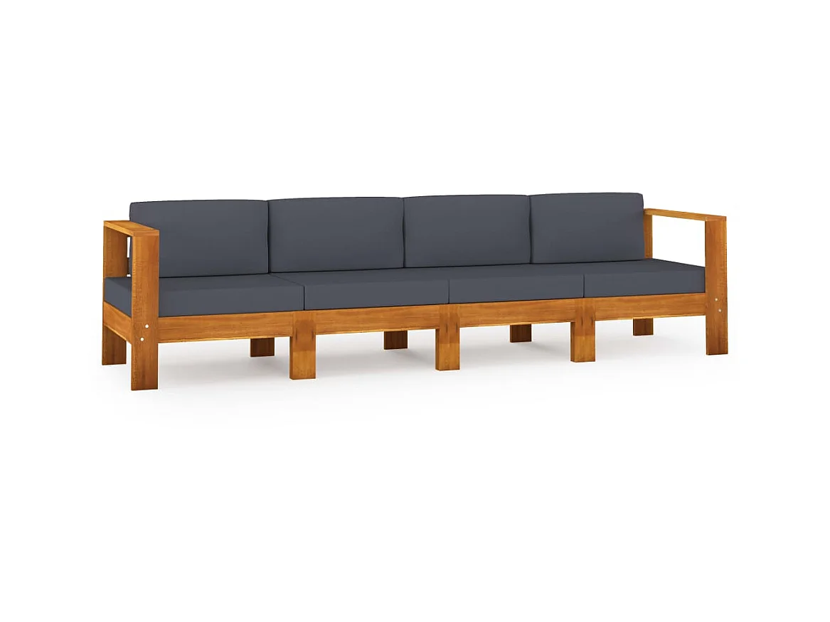 Canapé de jardin 4 places et coussins gris foncé Acacia massif