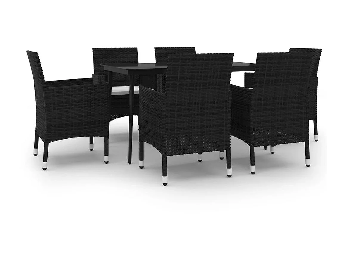Mobilier à dîner de jardin coussins 7 pcs Résine tressée Verre