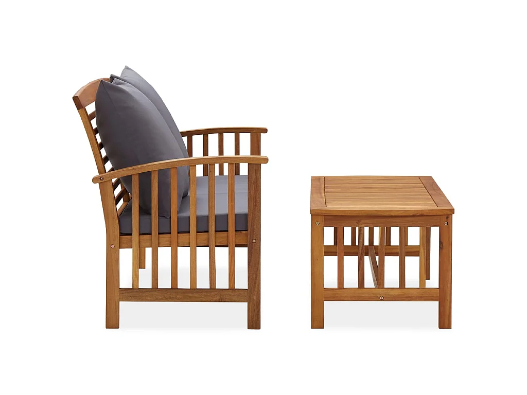 Salon de jardin 2 pcs avec coussins Bois d'acacia solide 2