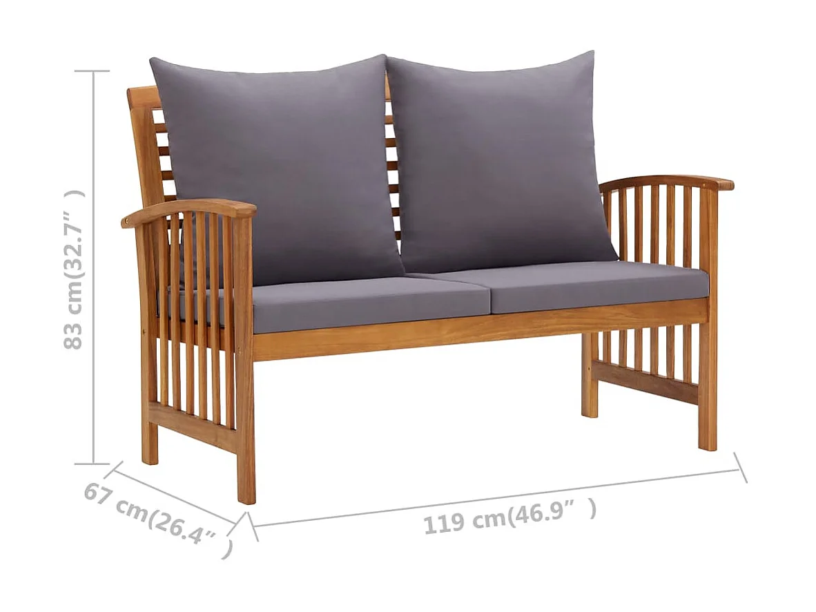 Salon de jardin 2 pcs avec coussins Bois d'acacia solide 2
