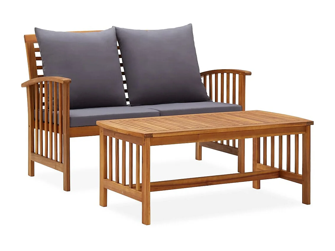 Salon de jardin 2 pcs avec coussins Bois d'acacia solide 2